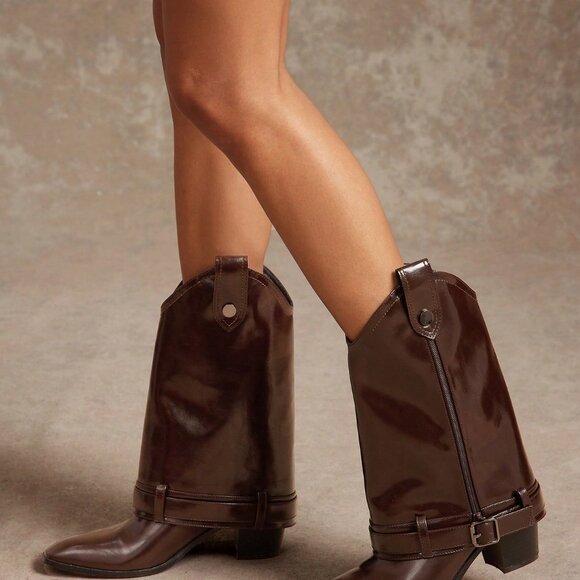 Chocolate Brown Casual Women's Block Heel Mid-Calf Boots - Picture 4 of 6